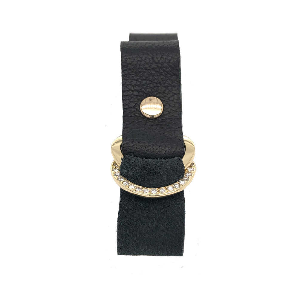 Pavé Diamond D Ring Leather Wrap Bracelet