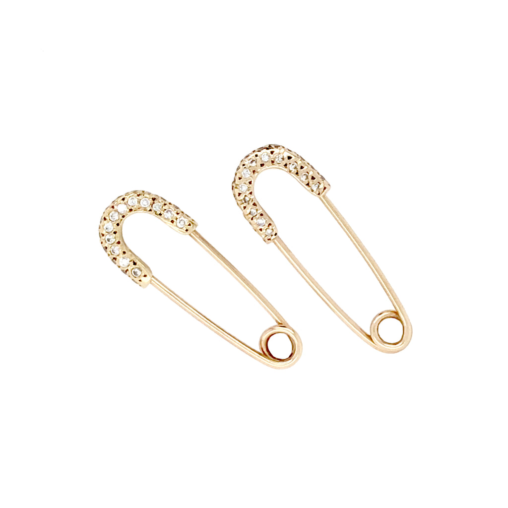 Safety Pin Diamond Pave 14-karat gold earring