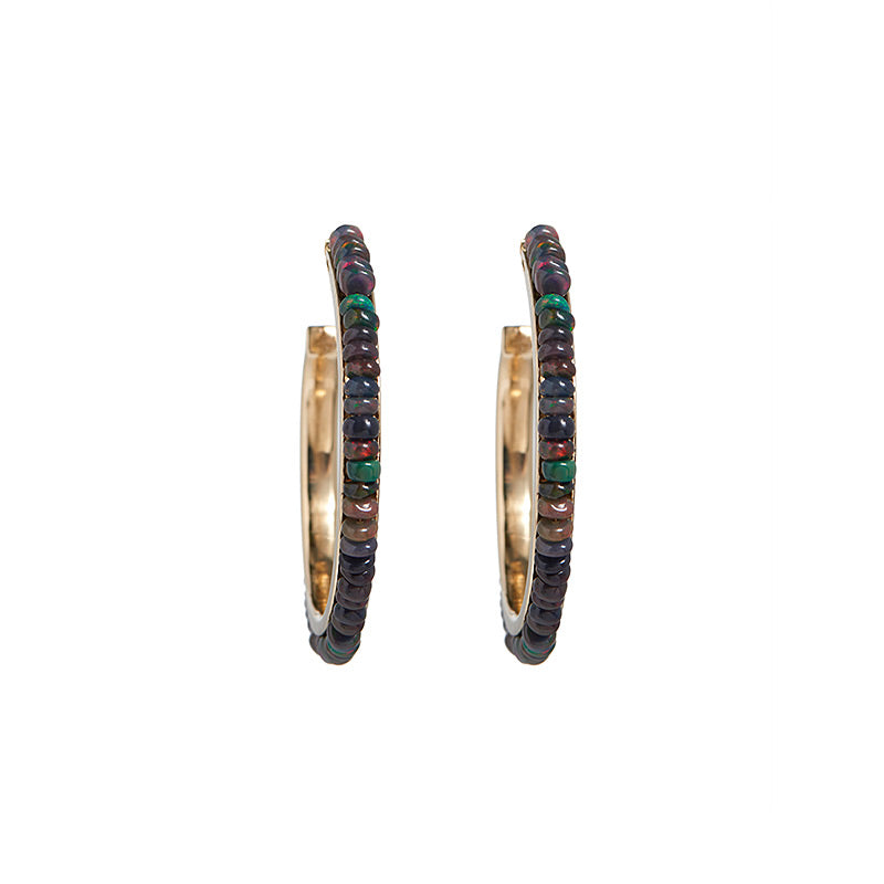 Black Opal Stoned Hoops