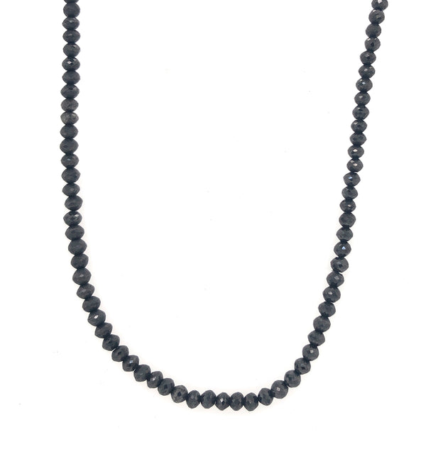 16-Inch Black Diamond Beaded Necklace with 14K Gold Clasp - Refined Luxury