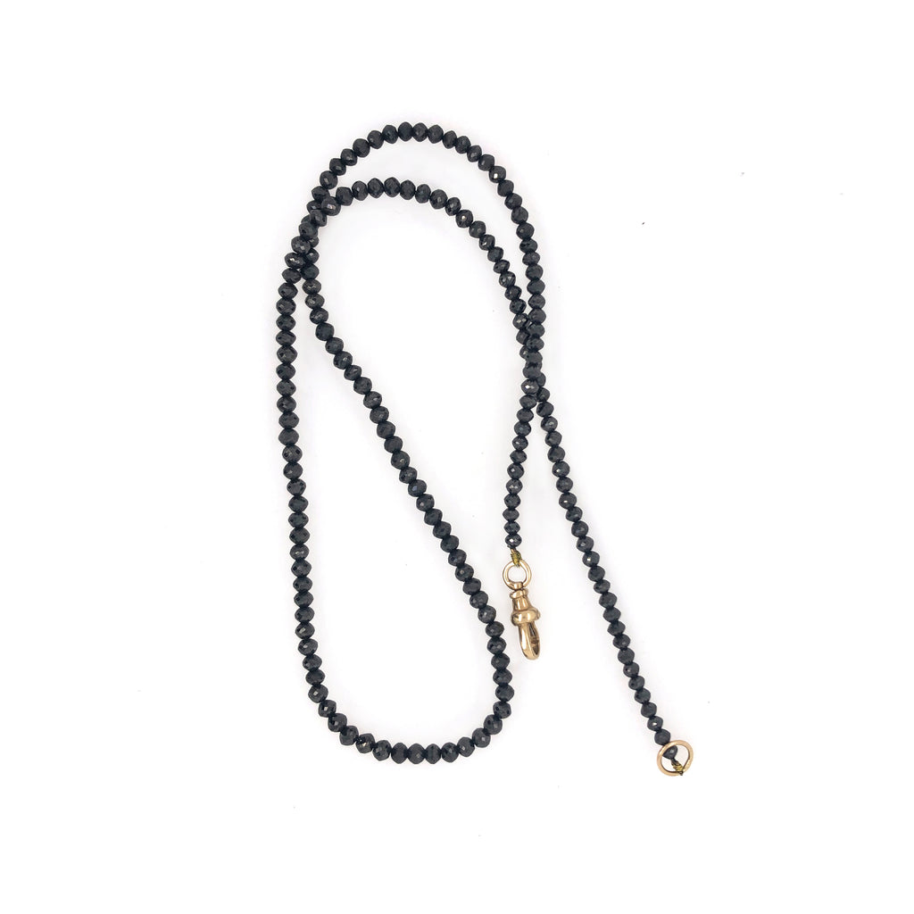 16-Inch Black Diamond Beaded Necklace with 14K Gold Clasp - Refined Luxury