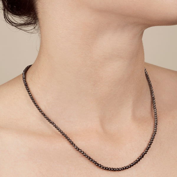16-Inch Black Diamond Beaded Necklace with 14K Gold Clasp - Refined Luxury