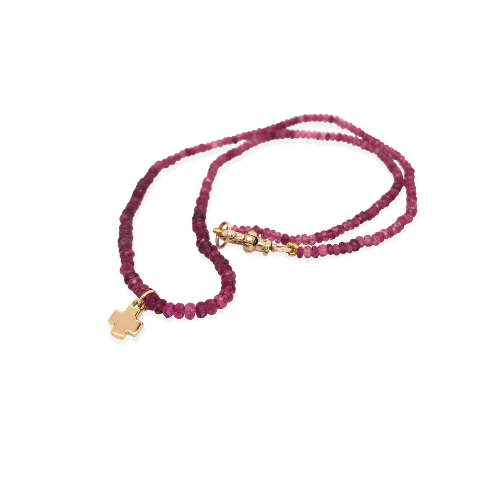 Beaded Tourmaline Necklace with Mini Cross