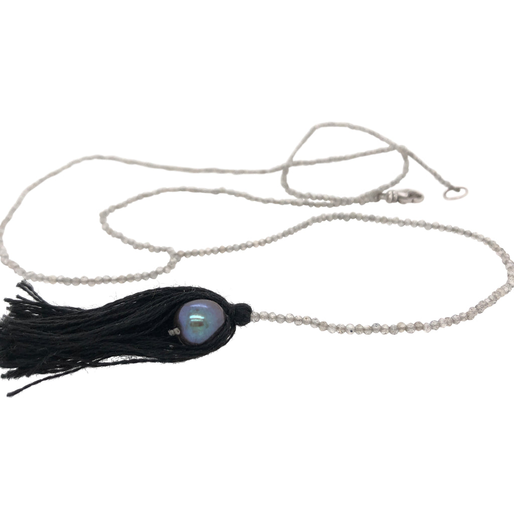 Labradorite Y Pearl & Tassel Necklace