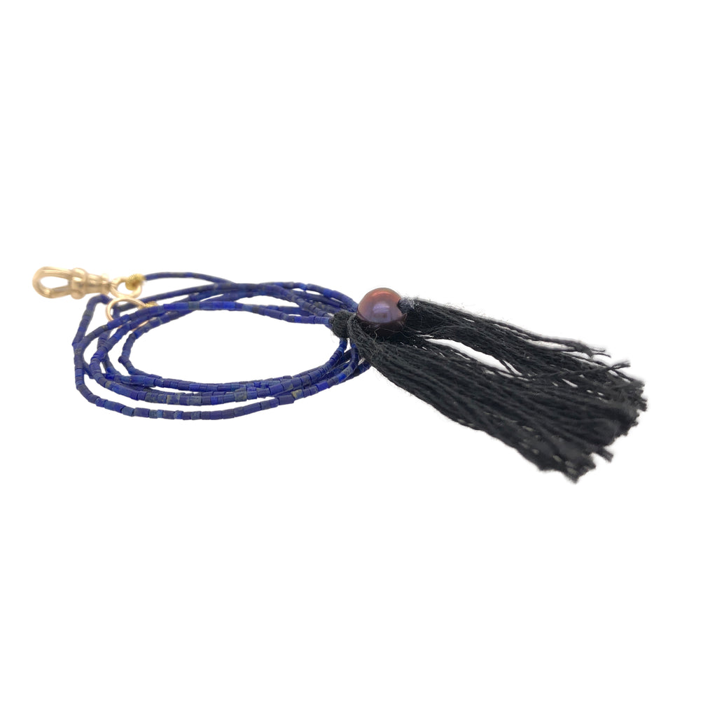 Lapis Y Pearl & Tassel Necklace