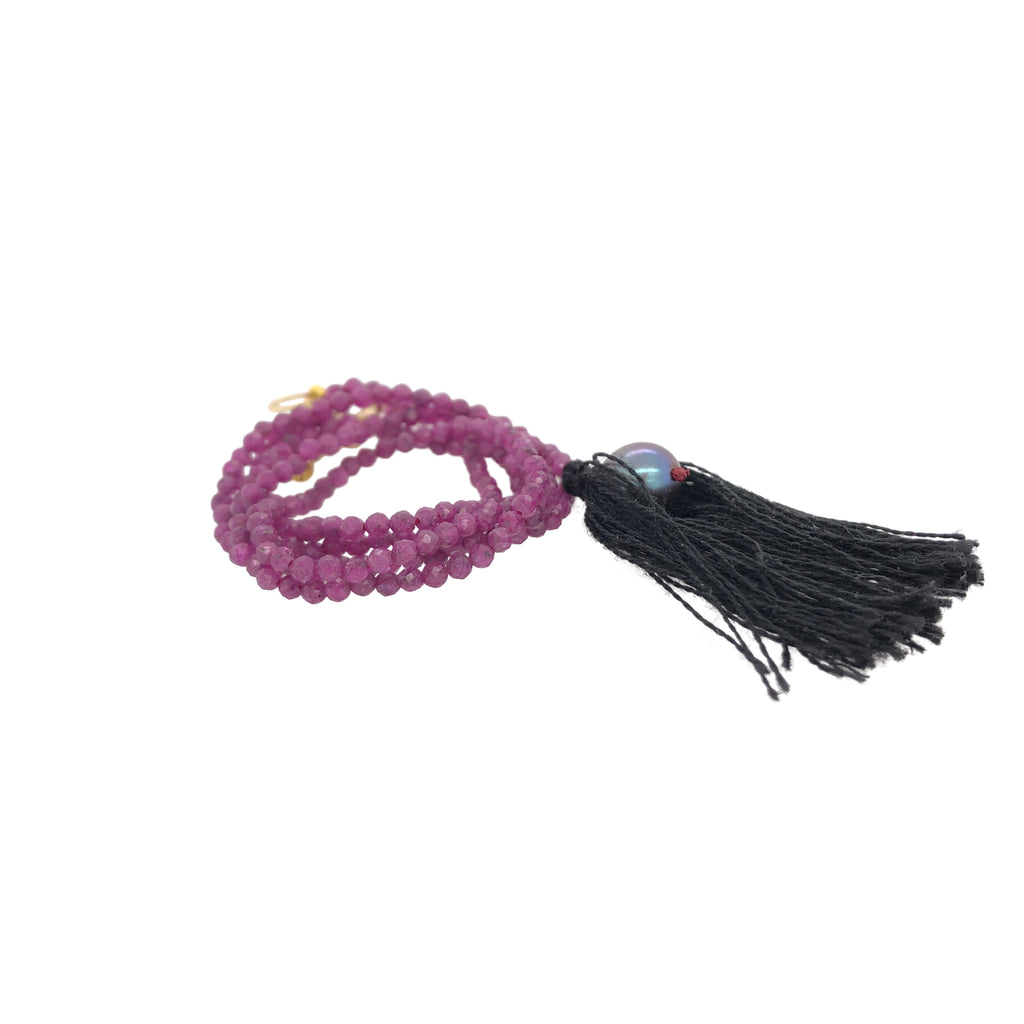 Ruby Y Pearl & Tassel Necklace