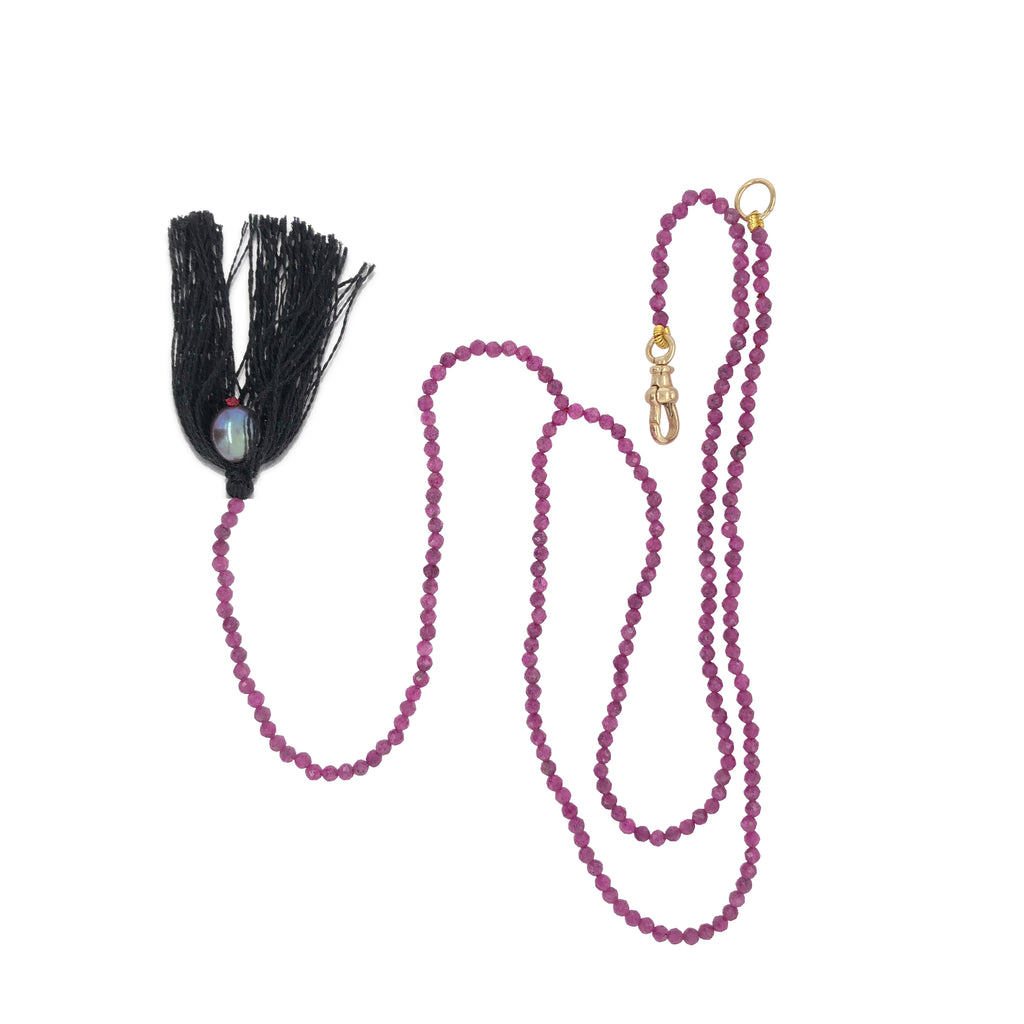 Ruby Y Pearl & Tassel Necklace