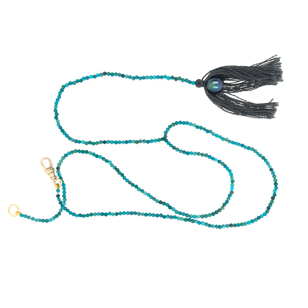 Turquoise Y Pearl & Tassel Necklace