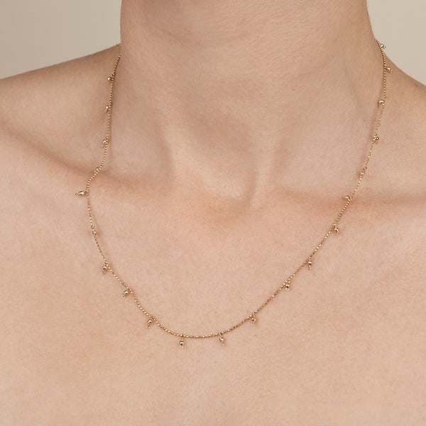 14k Gold Beaded Necklace with Diamond-Cut Detail, 2mm Beads 18"