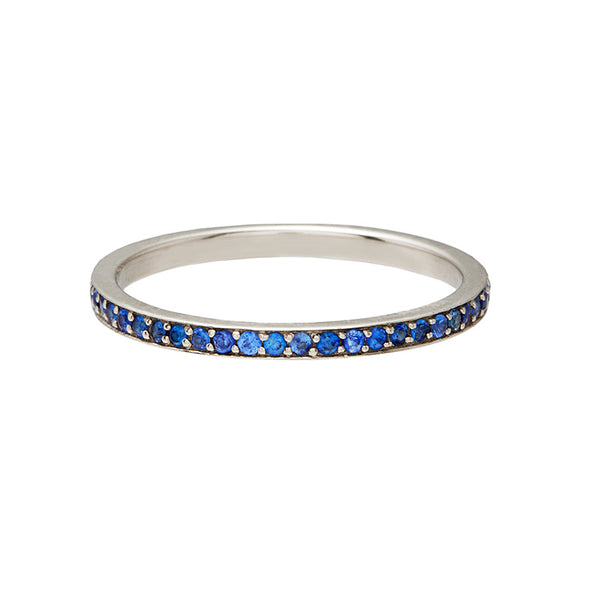 Blue Sapphire & White Gold Pave Eternity Thumb Ring