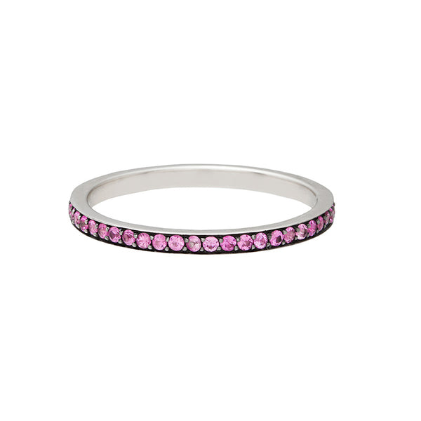 Pink Sapphire & White Gold Pave Band Thumb Ring