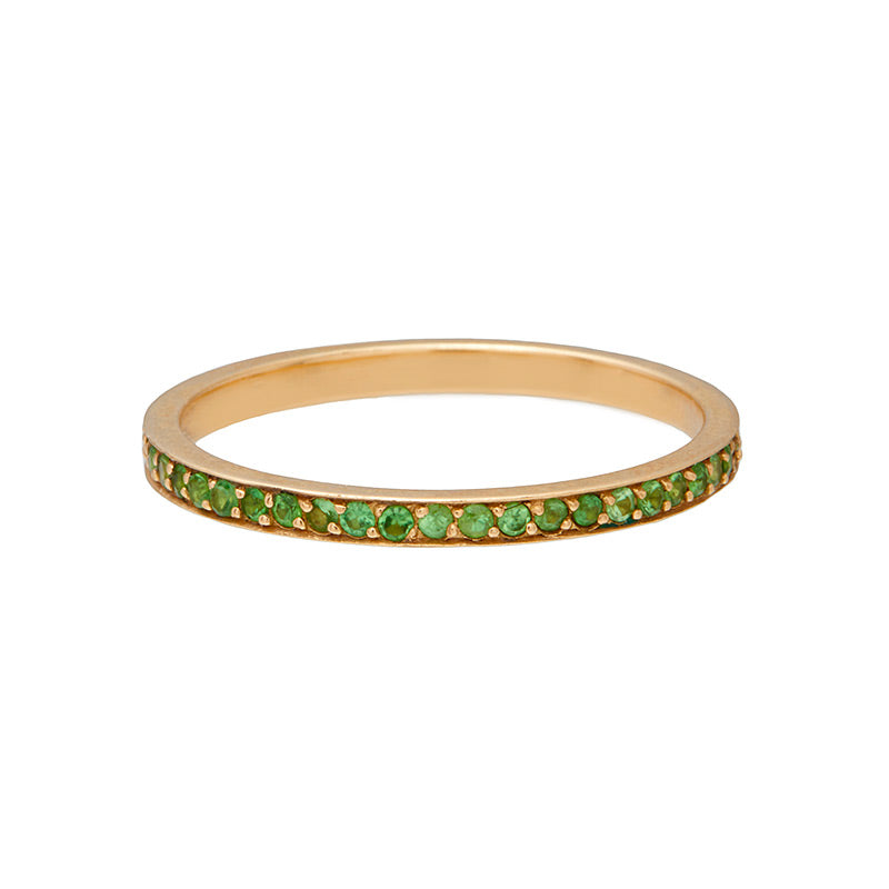 Tsavorite & Yellow Gold Pave Eternity Thumb Ring