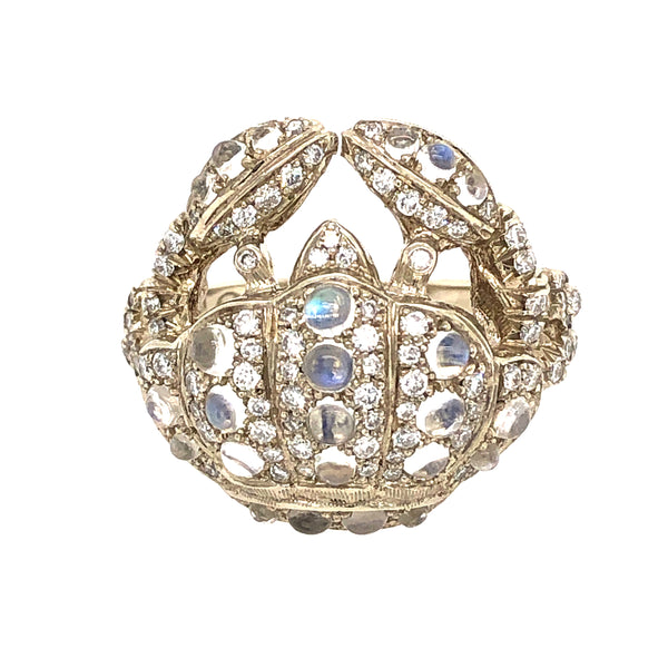 Crab Ring – Diamond Pavé with Moonstone Cabochons