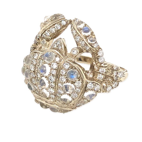 Crab Ring – Diamond Pavé with Moonstone Cabochons